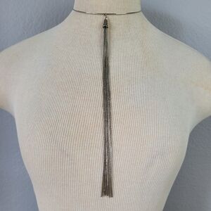 VANESSA MOONEY // silver collar long multi fringe chain drop choker necklace